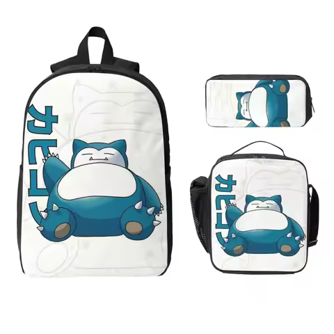 Snorlax Pocket Monster Cartoon Backpack Student Boys Girls BookBag School Bag Shoulder Bags 3ps Insu