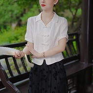 2025年新款POLO领新中式上衣国风短袖上衣女甜美洋气ins短款衬衫2025 new POLO new Chinese style20260115