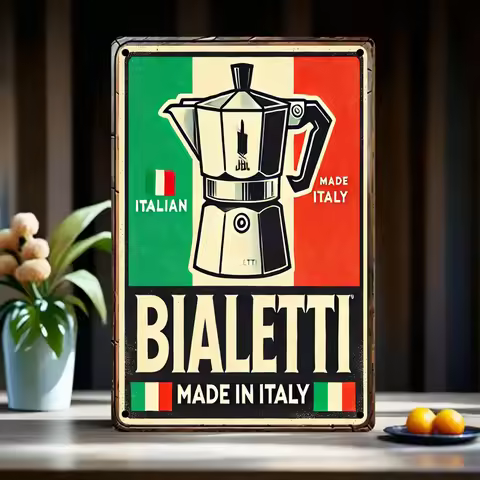 1 Vintage Bialetti Italian Espresso Metal Sign () - Rustic Wall Decor Featuring Flag Colors, Perfect