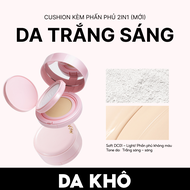 Cushion kèm phấn phủ 2in1 Menow Light Makeup Cushion Powder Cream Pink Series 17gr