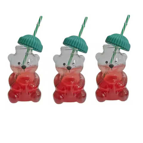 2025 new 500ML cute bear straw cup, transparent glass water cup, durable and easy to store milk and