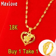 Original 18k Saudi Gold Necklace Pawnable for Women Buy 1 Take 1 Promise Ring Nasasangla Smooth Transfer Beads Bring Good Luck Fashion Chain Necklaces and Roses Love Pendant Girlfriend Birthday Gift Legit Sale