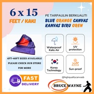 6'X15' Blue Orange Tarpaulin Waterproof Canvas Canopy, Kanvas Khemah, Kolam, Tutup Kereta Lori Atap, Camping, Flysheet