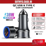 38W Car Charger Fast Charger 2 Port USB QC 3.0 Type C Output Saver Car Lights Car Charger Type C