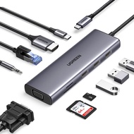 Type C to HDMI + VGA+ USB 3.0 + LAN 1Gbps Adapter + Card Reader + 3.5mm Ugreen 15601 CM498