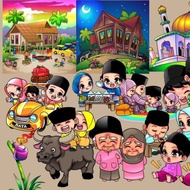 KARTUN DOODLE LUKISAN DIGITAL ART CHIBI TEMA RAYA