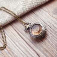 Retro Brown Glass Surface Pocket Watch Flip Retro Elderly Pocket Watch Student Necklace Jewelry Pend