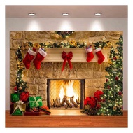 XLL, Christmas Photography Backdrops Christmas Fireplace Decoration Background for Photo Happy Holid