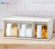 ASVEL - 日式調味盒架組合連小勺子套裝 橫豎兩用 白色3個裝
