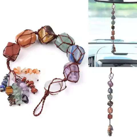 7 Colors Chakra Gemstone Car Pendant Home Hanging Ornament Natural Stone Tassel Spiritual Meditation