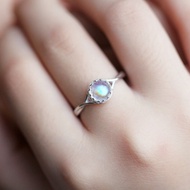Natural Blue Moonstone Ring S925 Sterling Silver Gemstone Adjustable Ring Simple Forest System Best