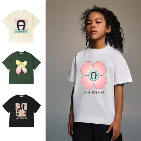 3Y-14Y Children's Top Cotton Breathable Girl's Short Sleeve T-shirt Letter Printed Casual Children's