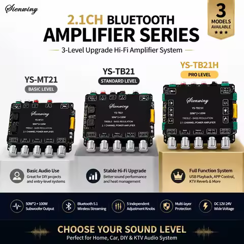 2.1CH Bluetooth Amplifier Board Series MT21 TB21 TB21H 200W HiFi Class D Audio Amplifier 12V-24V Bas