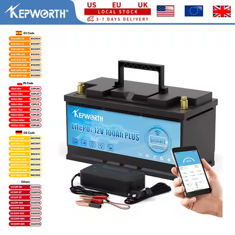 KEPWORTH 12V 100Ah LiFePO4 Battery, 6000 Cycles, Upgraded BMS, for RV Solar Golf Cart Off-Grid, USA/