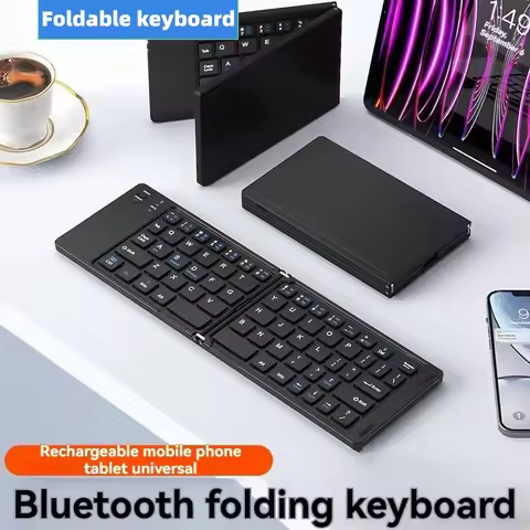 Mini Foldable Wireless Keyboard Slim Portable Bluetooth Keyboard Rechargeable Folding Keyboard for I