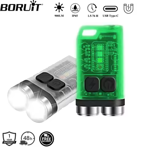 BORUiT V3 UV LED EDC Keychain Flashlight Type-C Rechargeable Work Light Torch with Magnet Waterproof