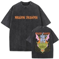 Imagine Dragons Loom World Tour 2025 Washed Vintage T Shirt Rock Band Cartoon Dragon T-shirt Men Wom