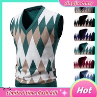 Men's Argyle Vest Sweater Wool Blend V-Neck Sleeveless Pullover Sweater