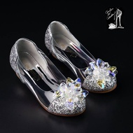 Children Cinderella Crystal Shoes Princess Shoes High Heel Girls Host Summer Rhinestone Piano Perfor