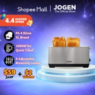 JOGEN BT 3214 Long Slot 4 Slices Toaster with Browning Control & Warming Rack for Bagel Pastry Bun
