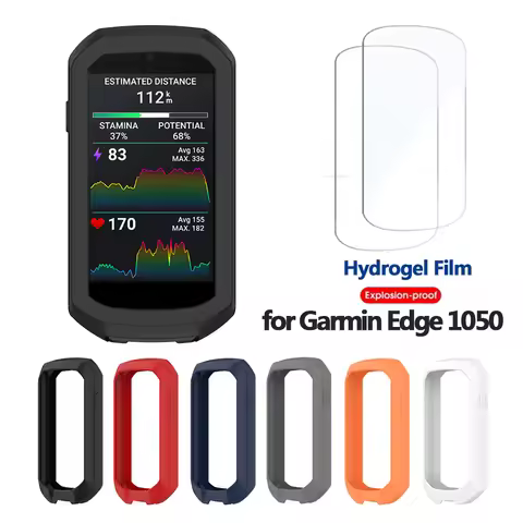 Hydrogel Film + Silicone Case for Garmin Edge 1050 GPS Stopwatch Screen Protector Cover for Garmin E