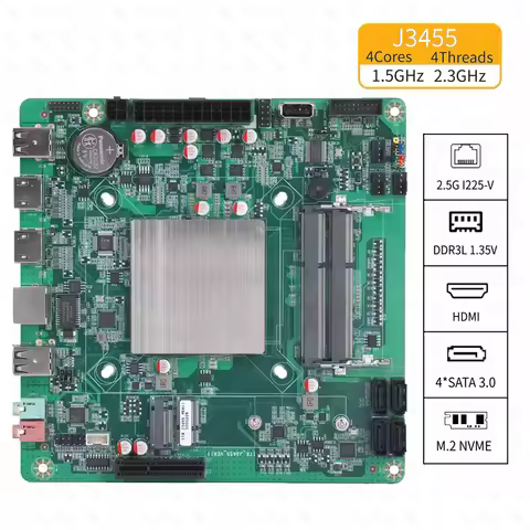 J3455 Mini ITX Motherboard Nas Set Support DDR3L 1.35V RAM 6*SATA3.0 M.2-NVME 2.5G RJ45 I226-V Low-p