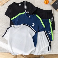 6 Packs Young Boys Casual Sports College Street Loose Round Neck T-Shirt And Shorts With Web Decorat