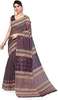 Women's Stylish Cotton Blend Ajrak Digital Printed Saree with Blouse Piece, Wine, Beige, One size, W
