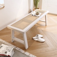 Rattan shoe changing stool log style home door bench solid wood designer bench rattan art homestay C