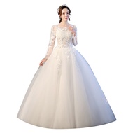 Dress 089 Women Bridal White Long Sleeve Lace Maxi Wedding Gown Dress