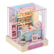 CUTEROOM DIY Doll House Miniature Furniture Wooden House Kit with Dust Cover & LED Light and Accesso