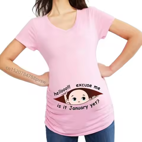 Funny Hellooo Excuse Me is it January-December Women Pregnant T Shirt Female Maternity Pregnancy Ann