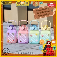 [Joeragan Lapak] Botol Minum Kotak Gradasi Viral Bonus Hiasan Stiker 2D 3D Tumblr Bottle Rsokr