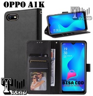 LEATHER CASE FLIP UNTUK OPPO A1K -FLIP  WALLET CASE KULIT OPPO A1K- CASING DOMPET-FLIP COVER LEATHER-SARUNG BUKU HP