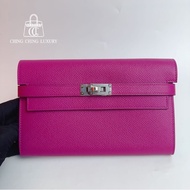 🌈Hermes💗Kelly Wallet💗L3玫瑰紫銀扣🌟99新🌟Epsom皮🌟長銀包🌟