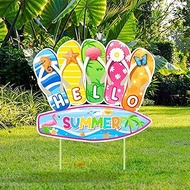 Summer Yard Sign Flip Flop Decorations With Stakes Outdoor Beach Yard Decorations Waterproof Garden 