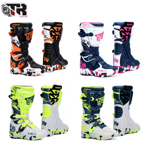 2026 New Kids Motocross Boots Black Off-Road Motorcycle Boot Children Orange Youth Dirt Bike Racing 