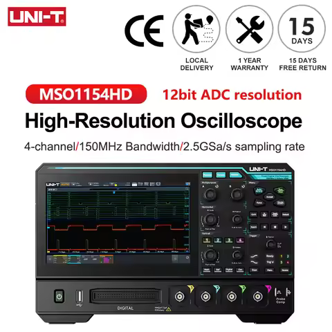 UNI-T 4 Channels Digital Oscilloscope MSO1154HD 150MHz/250MHz 2.5GSa/s Osciloscopio 12-bit ADC Sampe