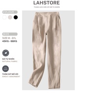 LAHSTORE women's baggy pants in linen with elastic waistband QD02 (Beige, Black, White)