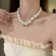 Korean Version Exaggerated Large Pearl Necklace Female High-End Light Luxury Niche Clavicle Chain 2024 New Style ins Style Necklace Girl Necklace iu Cute Jewelry Wear Matching Gifts Jewelry