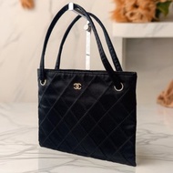 絕版中古包 Chanel 黑色格紋水鑽托特包 古董包 復古包 古著包