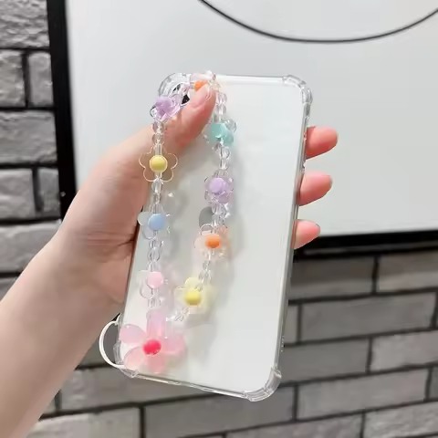 Charm Crystal Flower Beaded Phone Lanyard Wrist Strap Women Girls Fashion Cell Phone Chain For iPhon