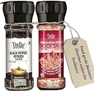 The Pan Story Himalayan Pink Salt &amp; Black Pepper Glass Crusher Grinder REFILLABLE COMBO