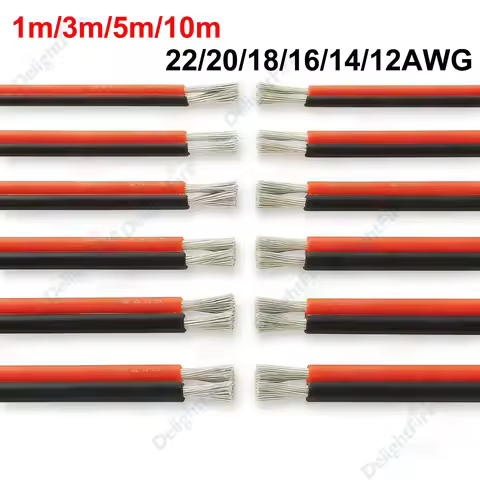 2 Pin Heat Resistant Tinned Copper Silicone Wire 22/20/18/16/14/12AWG Flexible Red Black Cables For 