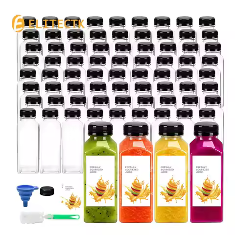 12/24pcs Empty Plastic Juice Bottles with Caps, Reusable Water Bottles Clear Drink Containers for Ju
