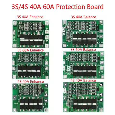 Balance BMS 3S/4S 25A/30A/40A/60A 12V Balancing Bms Board Pcb Lithium Battery Charger Protection Mod