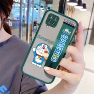 (มีสายรัดข้อมือ) Hontinga เคสมือถือ เคสโทรศัพท์ เคส Samsung Galaxy A12กันกระแทกการ์ตูน Doraemon เคสนิ่มใส่โทรศัพท์ขอบเลนส์ป้องกันตัวปกป้องกล้องถ่ายรูปกลับเคสโทรศัพท์สำหรับชายสำหรับ Grils