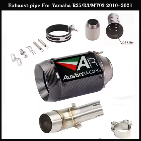 Motorcycle exhaust pipe For Yamaha R25/R3/MT03 2010-2021 stainless steel middle carbon fiber tail ex