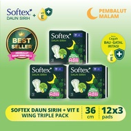 | 3PACKS | Softex Women's Sanitary Napkins with Betel Leaf + Vit E Night Slim Wing 36cm 12pads