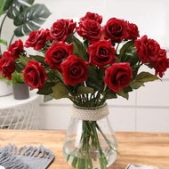 Bunga Mawar Artificial Premium Latex Import - Merah Terang - Merah